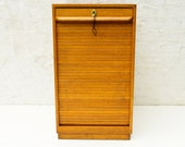 Fortschritt Tambour Roll Top Door Cabinet - Vintage Wooden Roller Shutter Storage Office Desk Box with Extendable Interior, 1950s GDR Design