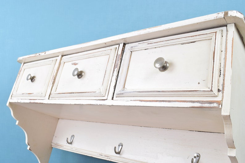 French Country Style Wall Shelf With Drawers Rustic White Etsy