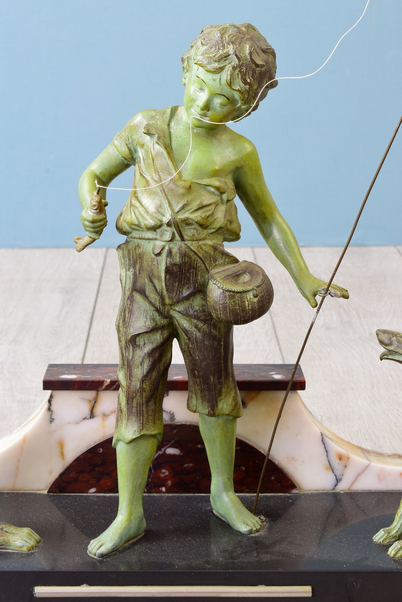 Antique Marble Base Statue of Fishing Boy With Dogs. Etsy