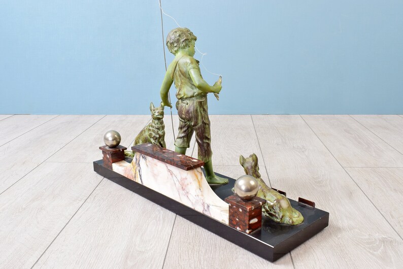 Antique Marble Base Statue of Fishing Boy With Dogs. Etsy Canada