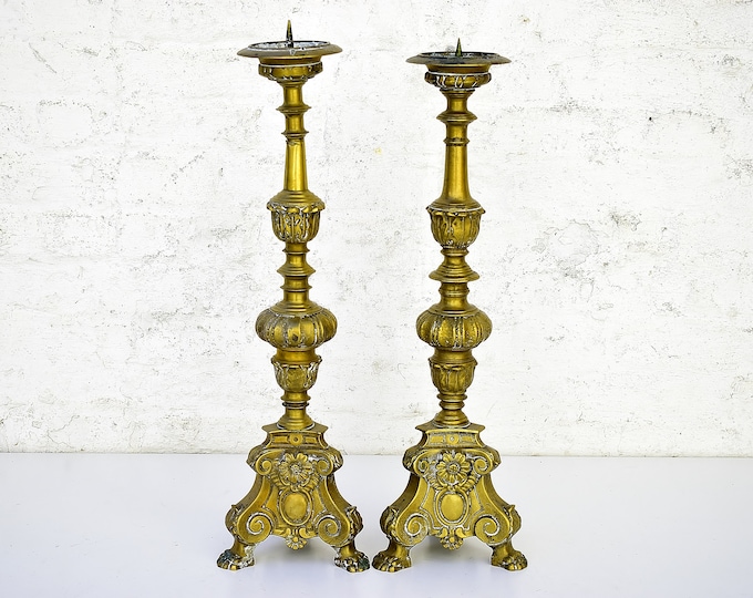 Antique French Candle Holders Pair Bronze Church Altar Etsy
