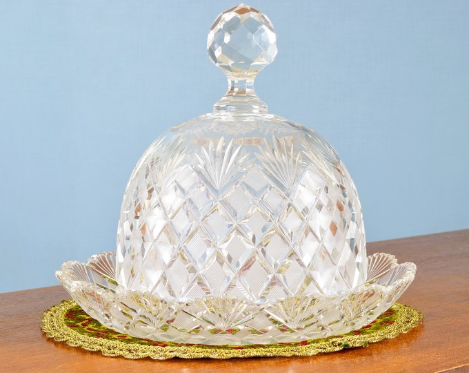 Art Deco Crystal Cheese Plate With Dome an Antique Diamond Etsy