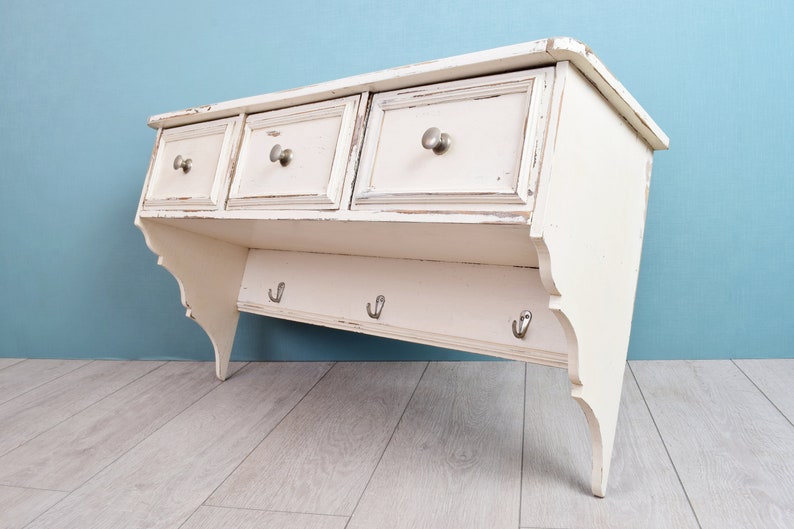 French Country Style Wall Shelf With Drawers Rustic White Etsy