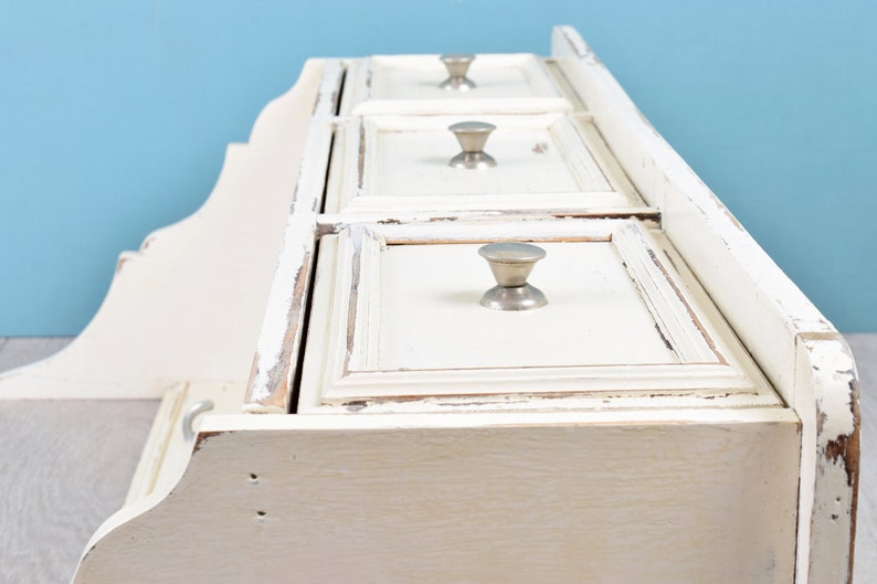 French Country Style Wall Shelf With Drawers Rustic White Etsy