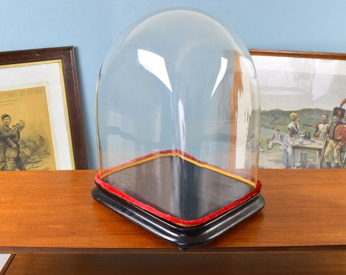 Antique Glass Dome Display With Rectangular Base Vintage Etsy