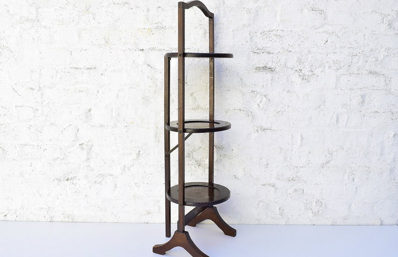 Antique Cake Stand 3 Tier Folding Victorian Wooden Pie
