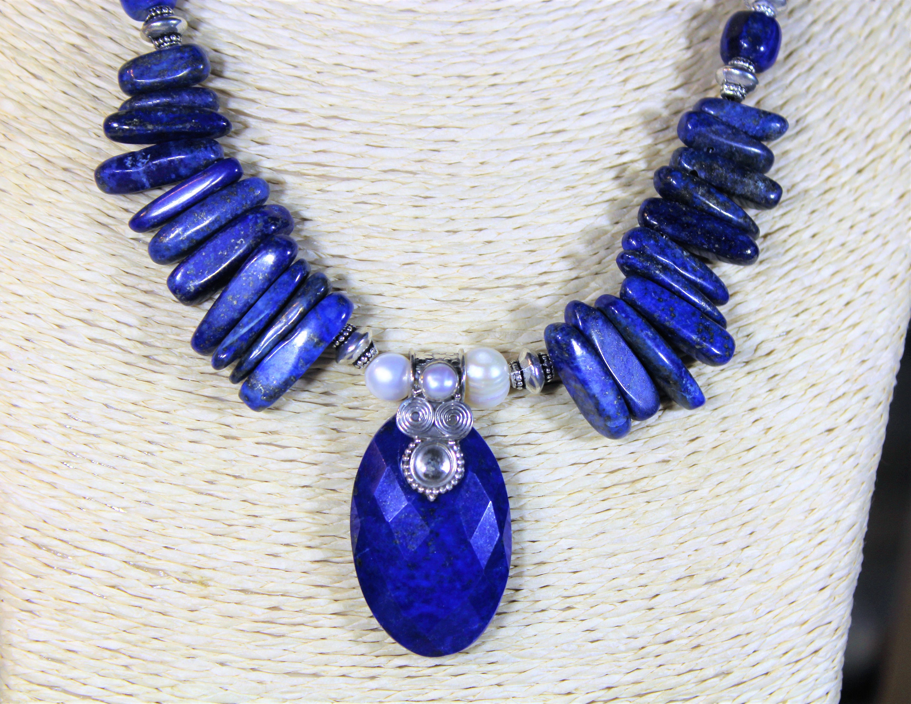 Blue Lapis Lazuli beaded necklace plus size blue choker | Etsy