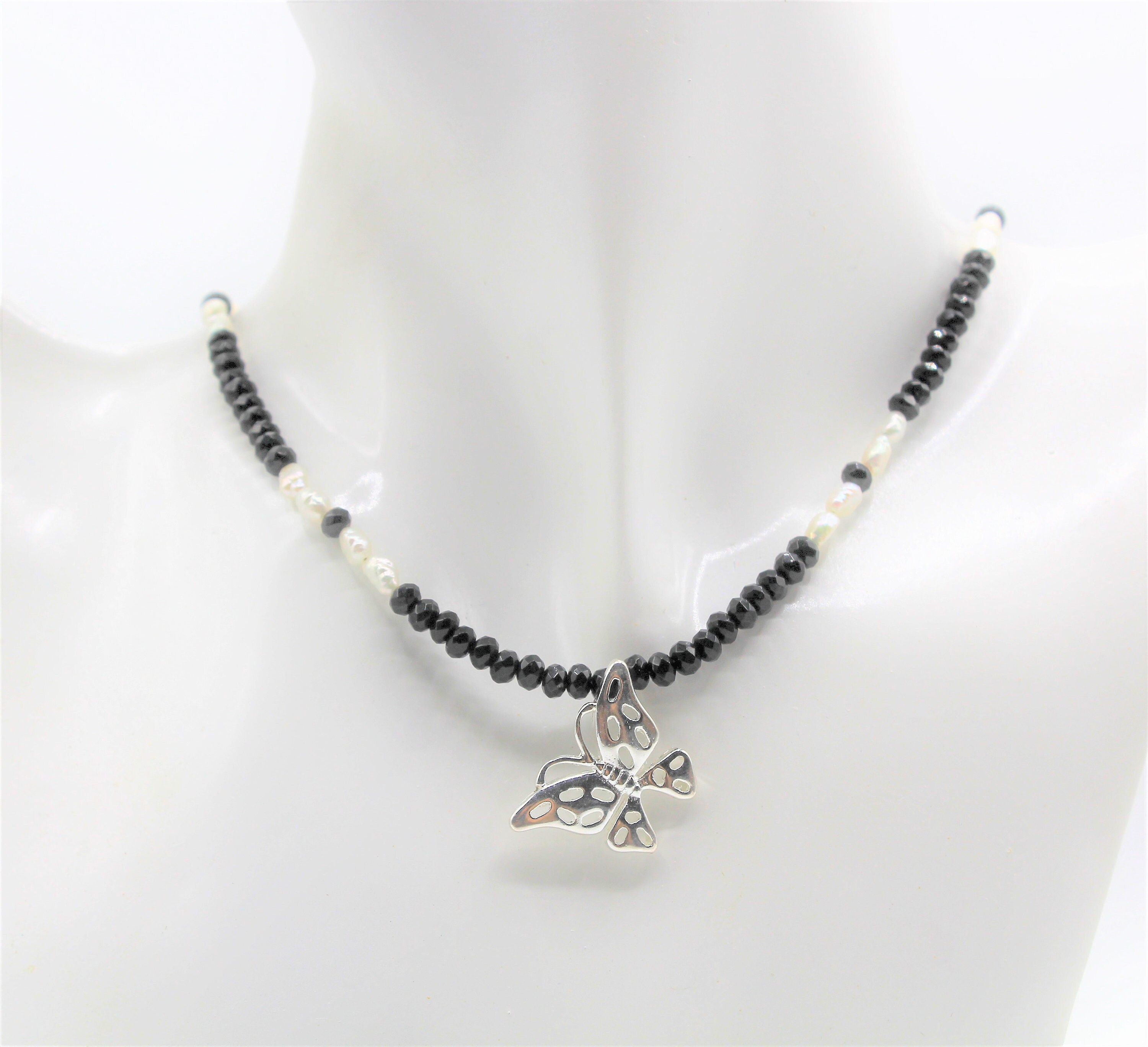 Download Delicate butterfly beaded necklace, Sterling silver ...