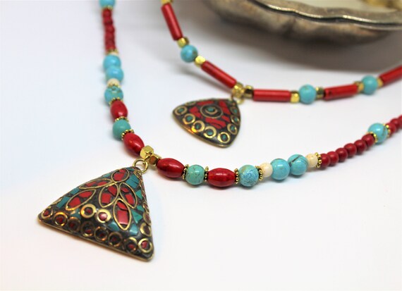Two Strand Agate Crystal Bohemian Multi Gemstone Tribal Chic Layering Necklace Gift