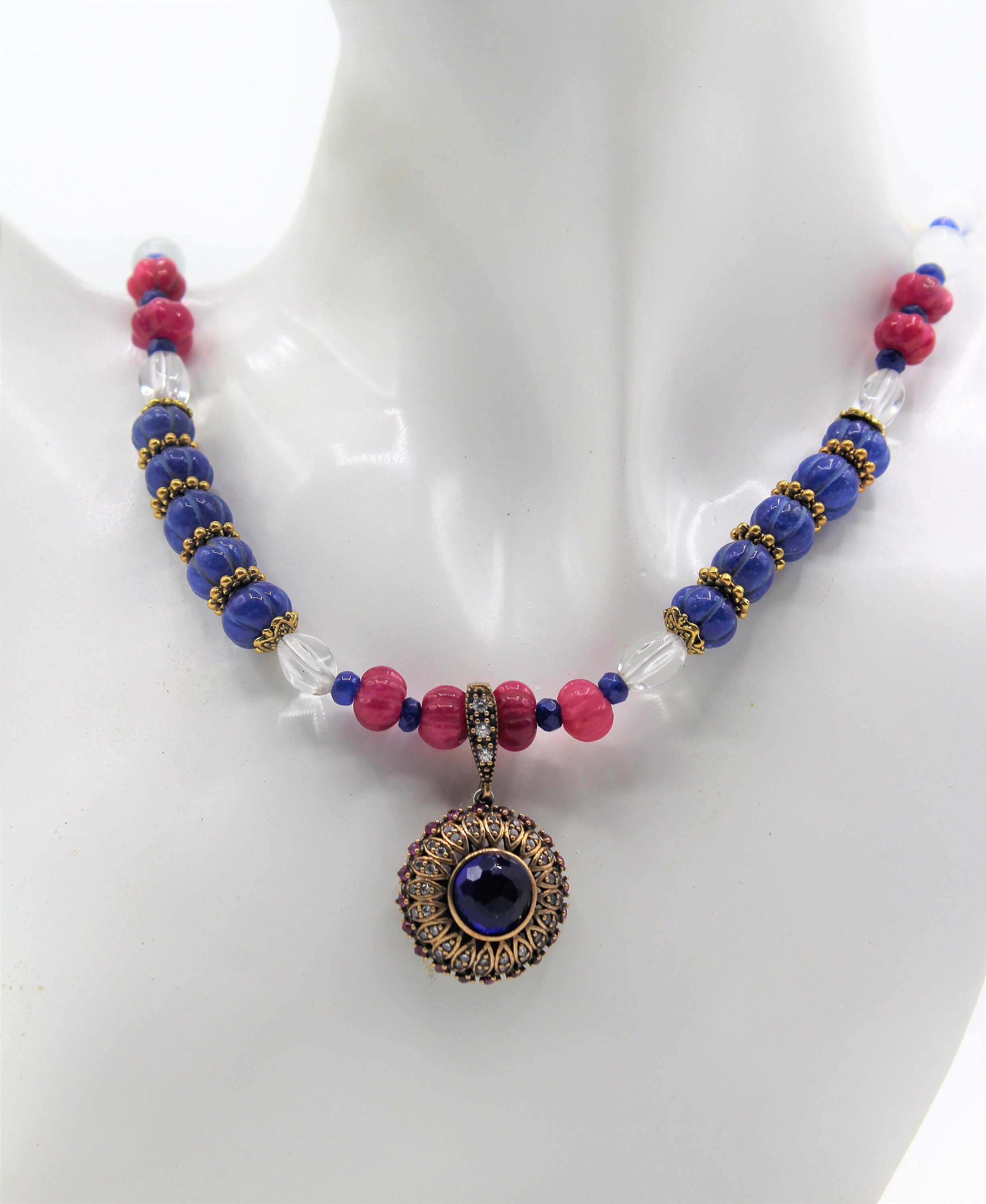 Ruby and sapphire pendant beaded necklace glamour gemstone Etsy