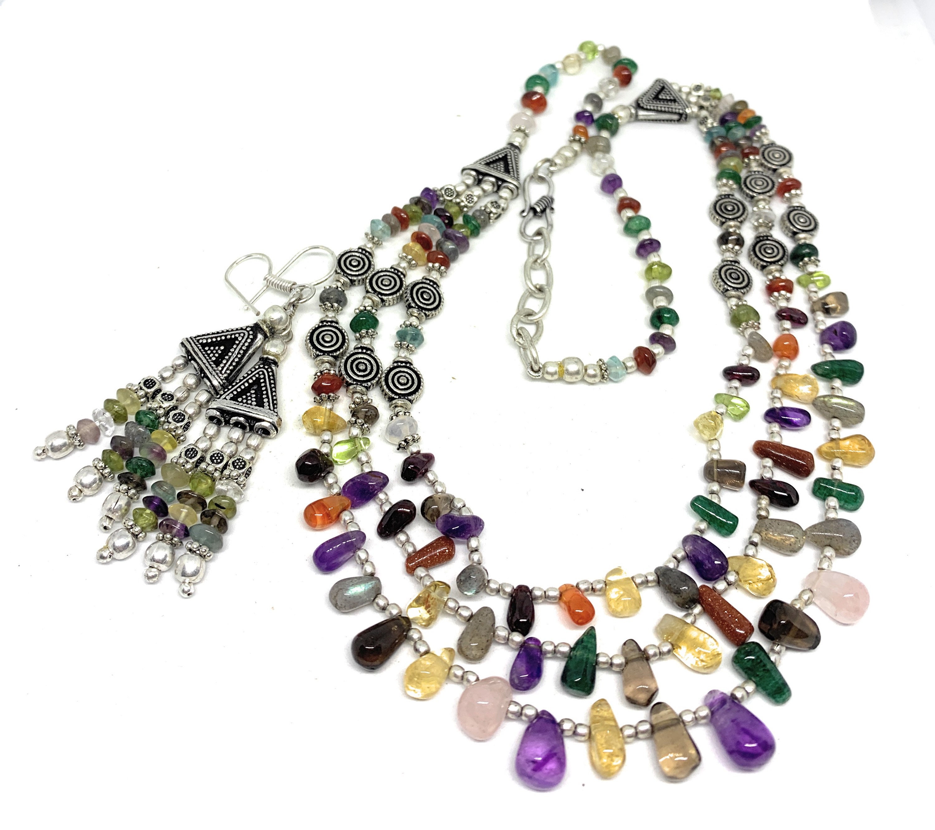 Multi gem beaded necklace set multi strand necklace and | Etsy