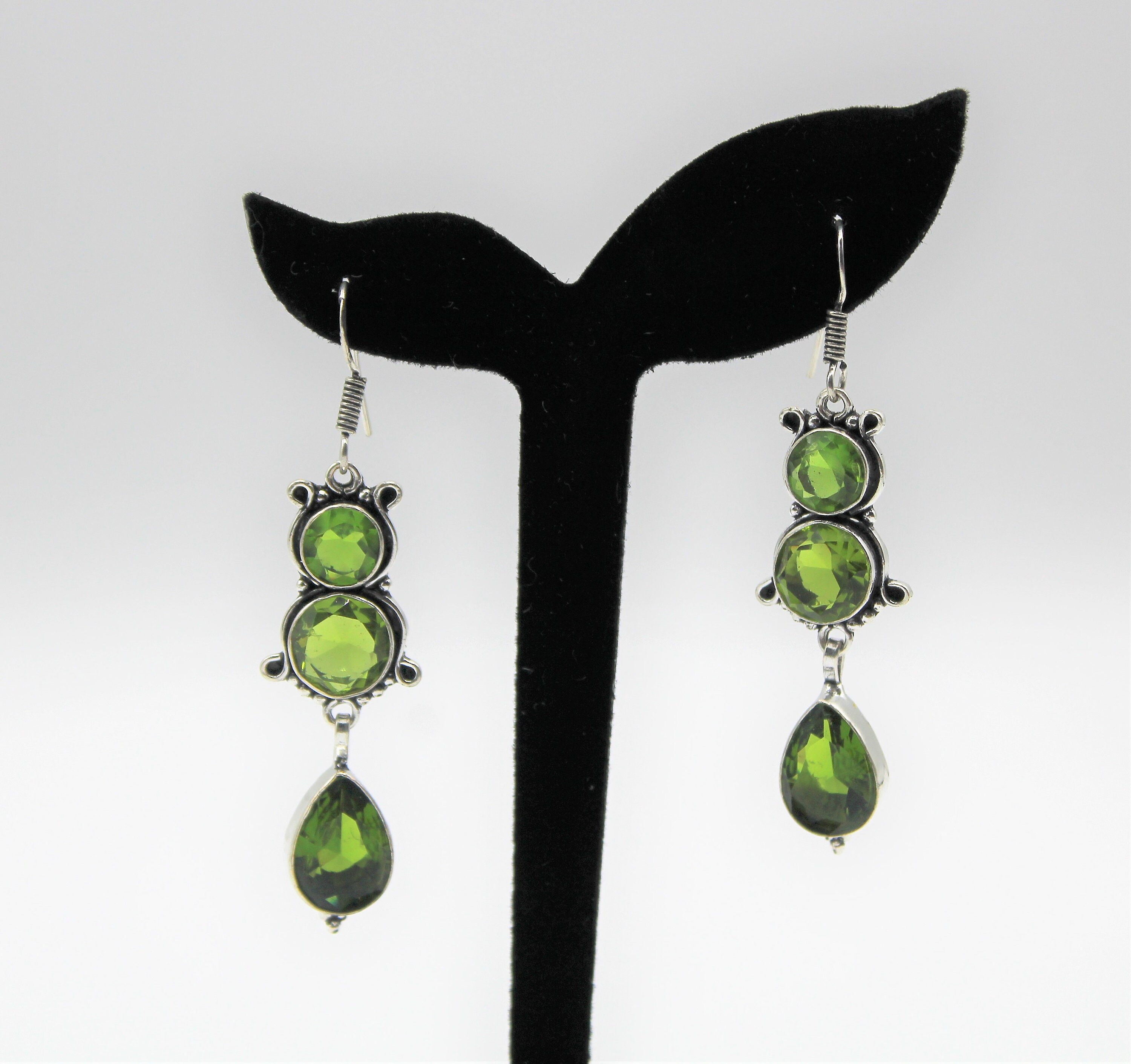 Peridot dangle earrings green drop earrings natural gemstone Etsy