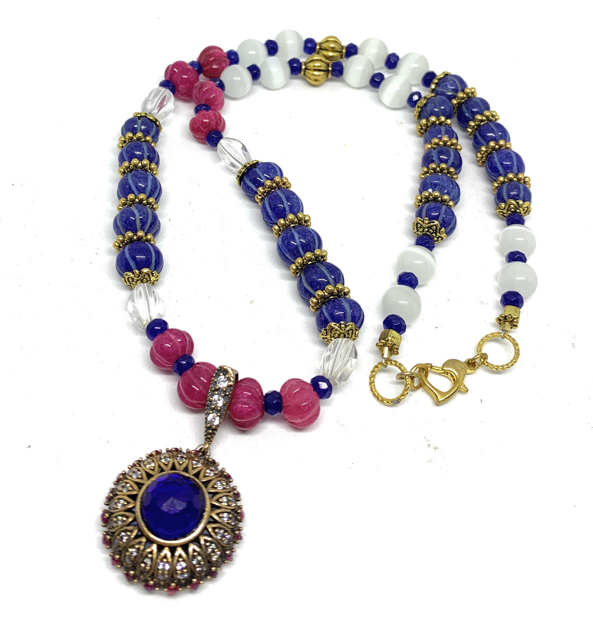 Ruby and sapphire pendant beaded necklace glamour gemstone Etsy