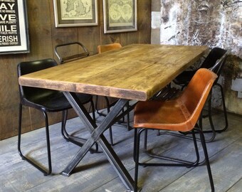 vintage industrial dining room table wood vintage industrial rustic reclaimed plank top dining table xframe steel base handmade uk dining table etsy vintage industrial dining room table wood vintage industrial rustic reclaimed plank top dining table xframe steel base handmade uk dining table etsy