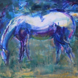 White Horse Acrylic Painting: Colorful Meadow Landscape Art