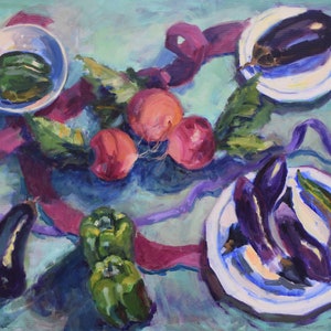 Oil Still Life Painting of Vegetables, Kitchen Art on Clearance Sale image 1