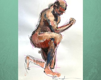 Original Mixed-media Male Figure Painting