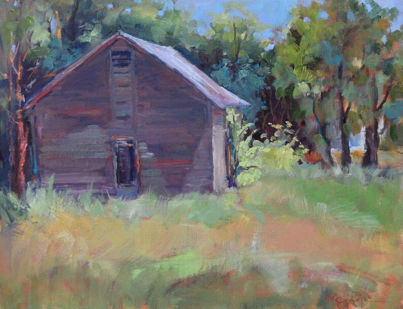 Original Landscape Weathered Barn Painting Shed Old Corn Etsy