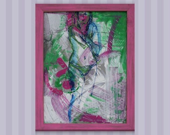 Framed Abstract Female Figure Mixed Media Home Decor