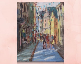 People Strolling in Old Stockholm Oil Painting