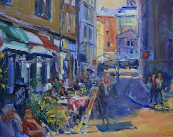 People in Old City Stockholm Oil Painting