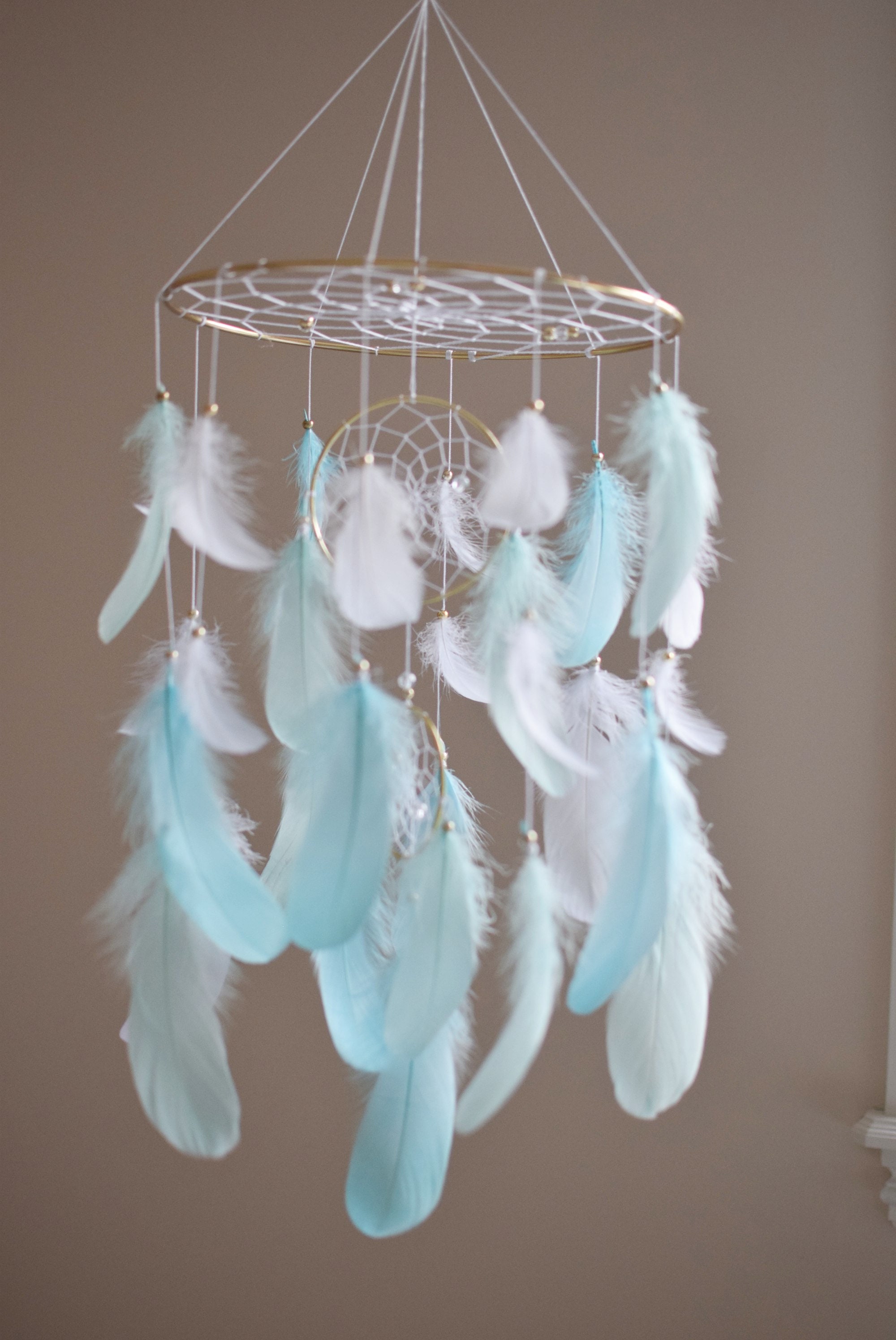 Feather Mobile Baby Mobile Dream Catcher Large Nursery Mobile Etsy