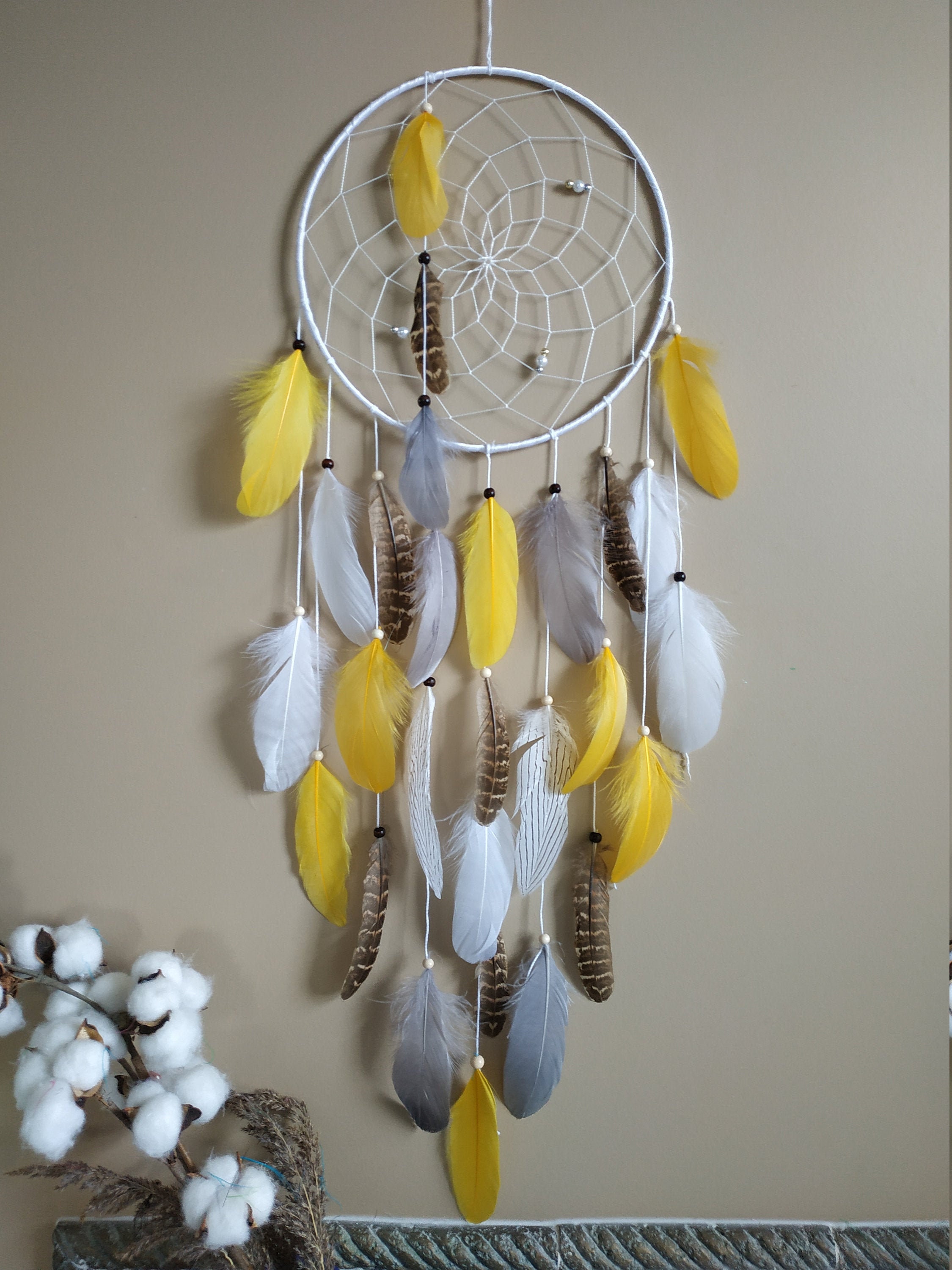 Yellow white Dream catcher large Dreamcatcher Boho decor for Etsy