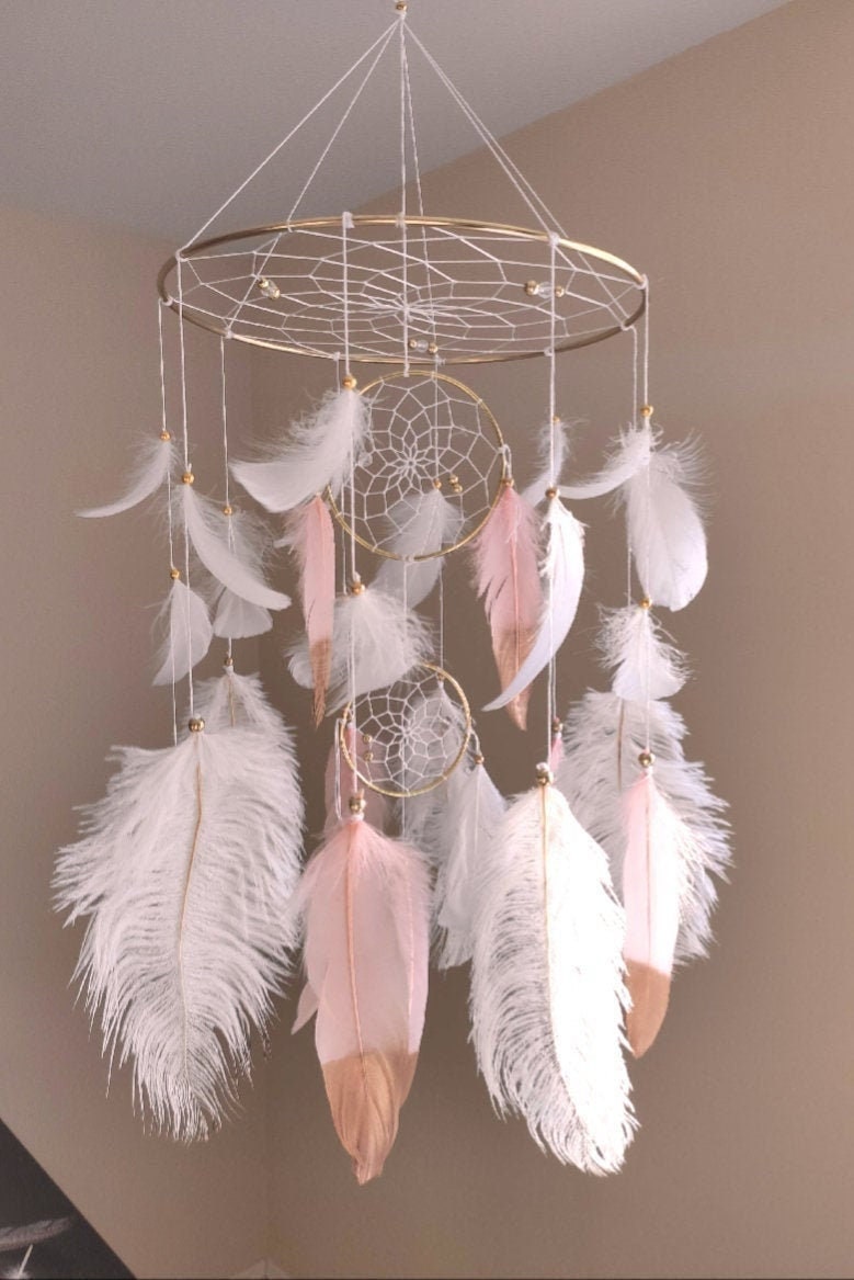 Baby Mobile Girl Nursery Mobile Dreamcatcher Hanging Mobile Etsy