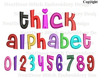Thick embroidery font design, strong alphabet plus BX files , font-035d