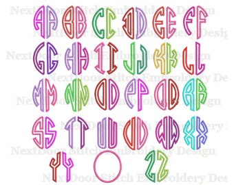2 letter circle font applique embroidery design, big cap A to Z monogram Alphabet, BX files added, font-010