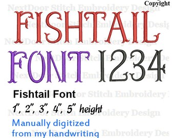Fishtail font embroidery design, fish tail Alphabet set, includes BX files , font-016