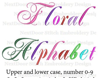 Floral Vine font embroidery design, bride Alphabet set, includes BX files , font-028b