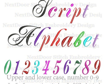 Script font embroidery design, vine Alphabet upper lowe case numbers, with BX files , font-028d