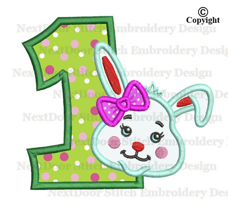Girly Bunny Face 1st Birthday Applique Design Rabbit Number - Etsy