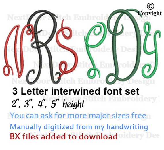 Vite ad incastro disegno di ricamo di carattere, 3 lettera incrociò monogramma che alphabet set, BX file inclusi, del tipo di carattere-013 x