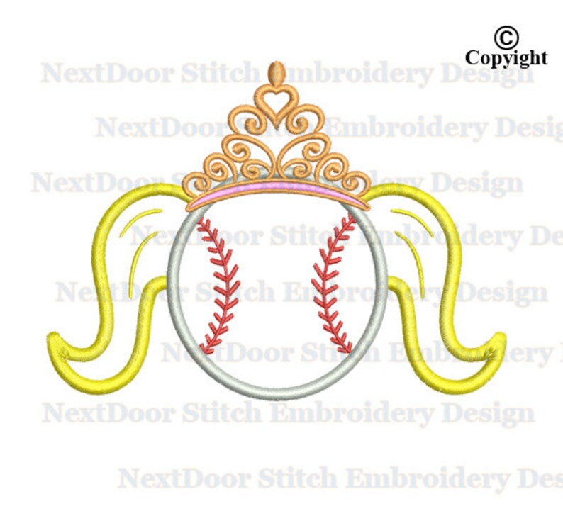 Baseball Girl With Crown Embroidery Design Pigtail Softball Etsy