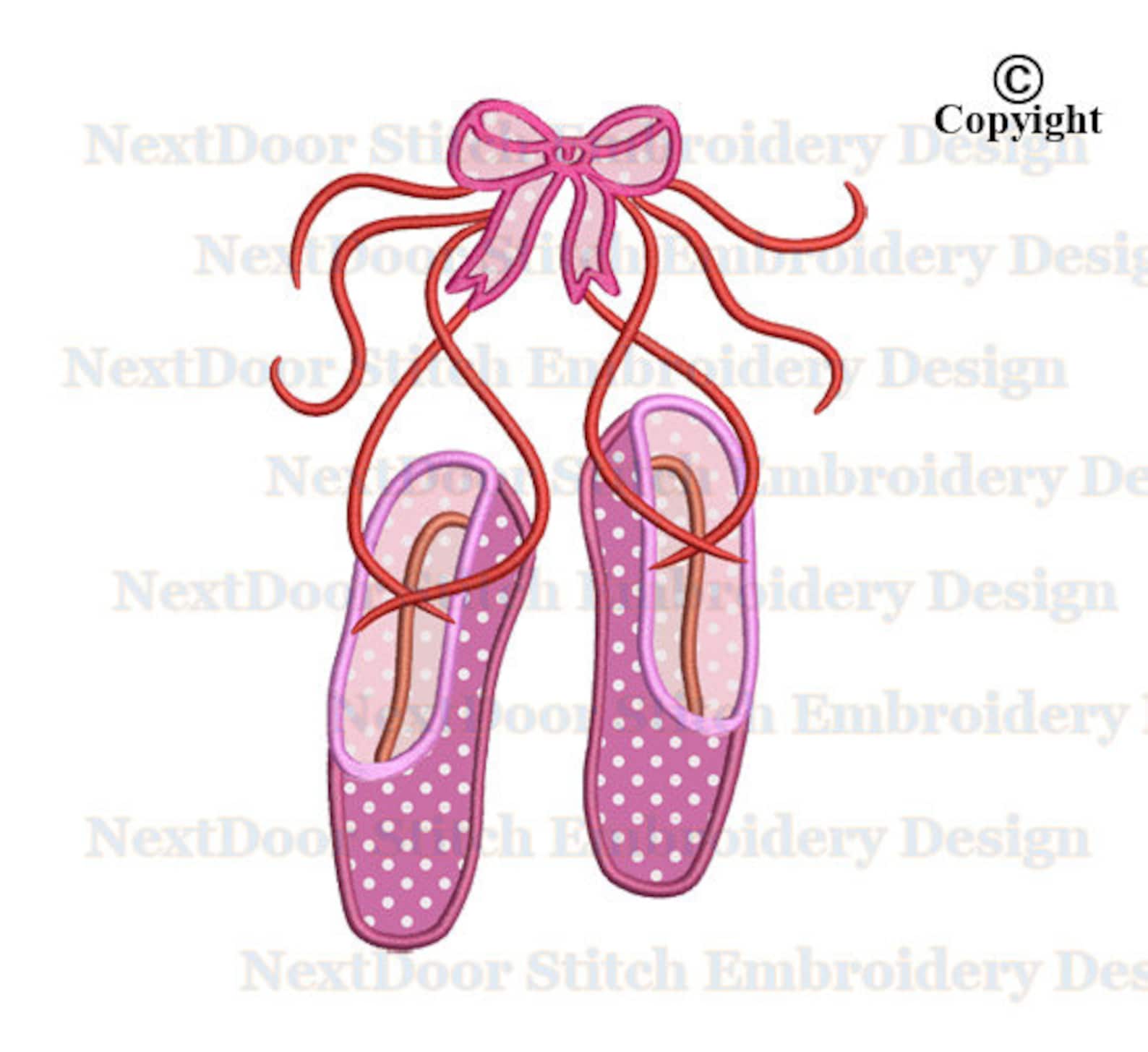 ballet shoes embroidery applique design, ballerina, dancing machine embroidery file instant download, sh-003