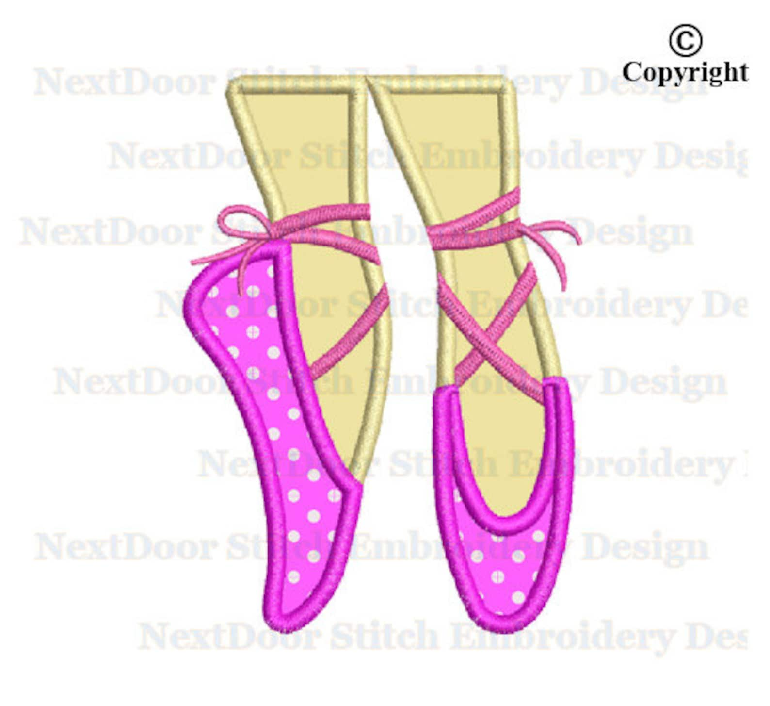 ballet shoes embroidery applique design, ballerina dancing applique download, sh-004