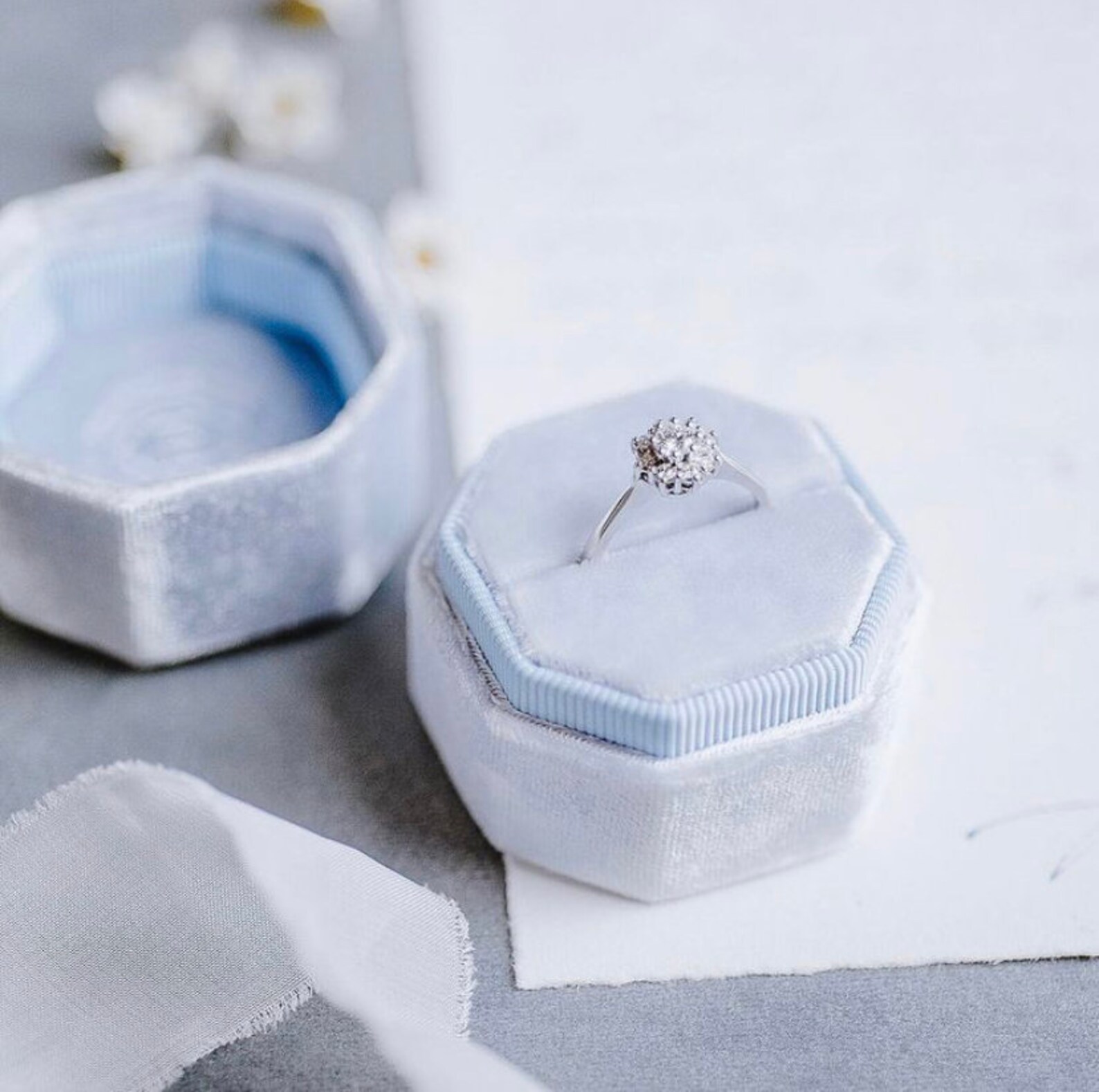 Sky Blue Jewelry Box Double Ring Box Velvet Ring Box Etsy