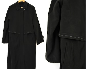 Vintage Black Trench Coat | Waterproof Winter Rain Coat Insulated Layered Lining Heavy Weight Storm Coat Womens Trench Minimalist Chic Lg