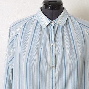 60s 70s Ship &#39;N Shore Blouse | 1970s Blue Striped Button Down Top | Raglan Sleeve Collared Blouse | Womens Size 1X