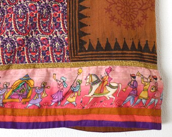 Vintage Dupatta Schal | Gemusterte indische Sari Schal | Kopf wickeln Schal | Lila Paisley Boho Schal | Indien Druck Tischläufer