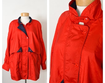 Rood windjack uit de jaren 80 | Lang atletisch jack uit de jaren 80 | Taille met trekkoord FORECASTER OF BOSTON
