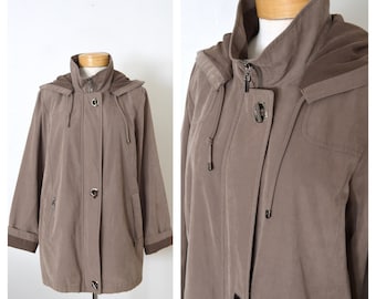 90s Taupe Brown Parka Coat | 1990s Hooded Parka Jacket | Fleet Street Ltd. | Size Medium