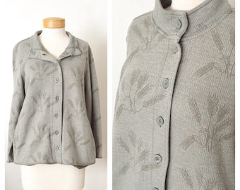 90s Cotton Knit Jacket | Botanical Print Casual Softshell Jacket | CHEROKEE Women's Size Large