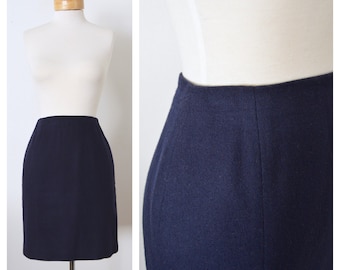 80s Navy Blue Wool Pencil Skirt | 1980s Wool Secretary Skirt | High Waist | Pure Wool | Size 2 XS