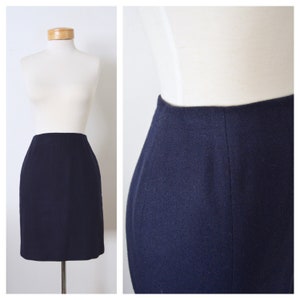 80s Navy Blue Wool Pencil Skirt | 1980s Wool Secretary Skirt | High Waist | Pure Wool | Size 2 XS