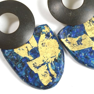 Vintage Tribal Stone Dangle Earrings | Turquoise Gold Leaf Oversized Boho Aztec Post Earrings