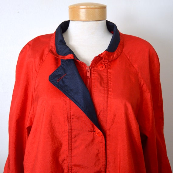 80s Red Windbreaker Parka Jacket | 1980s Long Ath… - image 3