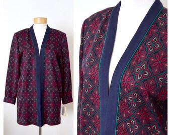 Vintage LESLIE FAY Cardigan Sweater | Boho Floral Oversized Cardigan | Open Front | Deadstock With Tags